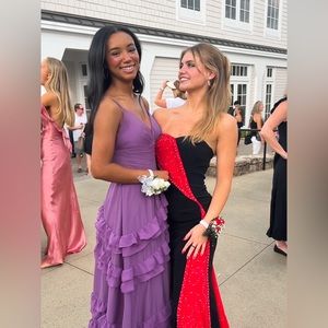 Red and black strapless Prom Dress